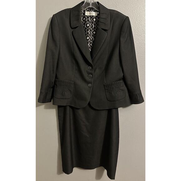 Tahari ASL Womens Size 14 Dark Gray 2 Piece Skirt Suit Set EUC Pleated Details - Picture 1 of 14